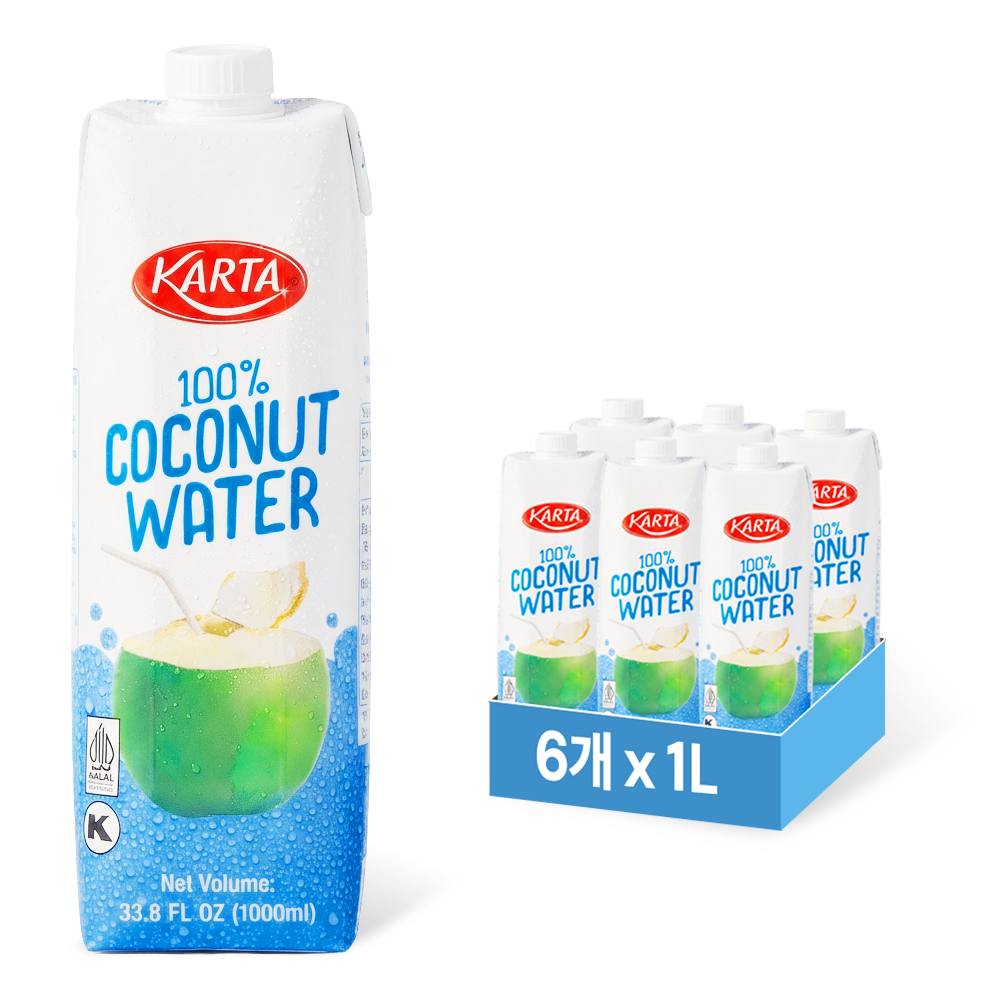 카르타 100% 천연 코코넛 워터 코코넛, 1L, 6개 - 상품 이미지