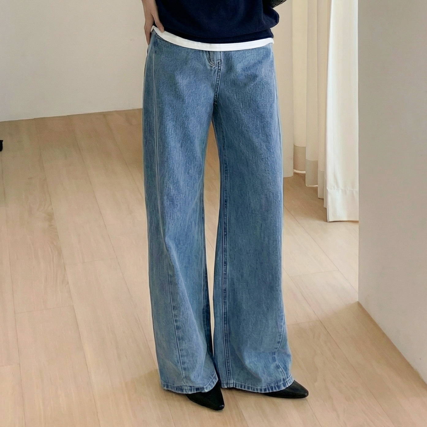 연청데님 여성통청바지 하이웨스트청바지 커브드데님 커브드진 커브진 - 상세 이미지 2