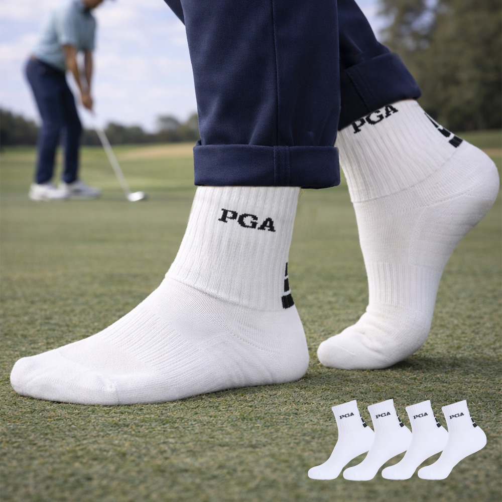 PGA 2중쿠션 스포츠 골프 중목양말 4족 세트 PGAM-68 화이트블랙 - 상품 이미지