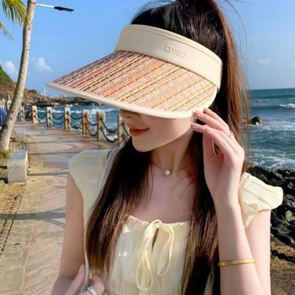 데일리 여성 썬 캡 캐주얼 썬 캡 여름 자외선 차단 밀짚 모자 골프 챙 와이드챙 스포츠 - 상품 이미지