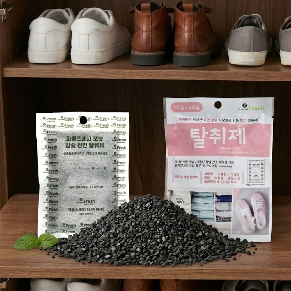 차콜프레시 포켓 국내산 백탄 참숯 서랍장 옷장 신발장 생활탈취제 50g, 5개 - 상품 이미지