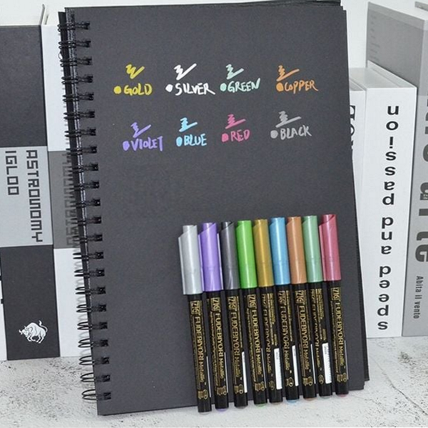 다용도 캘리그래피 펜 8색 메탈릭 펜 그리기 미술 브러쉬 세트 마카 붓펜 마카펜 학용품 - 상품 이미지