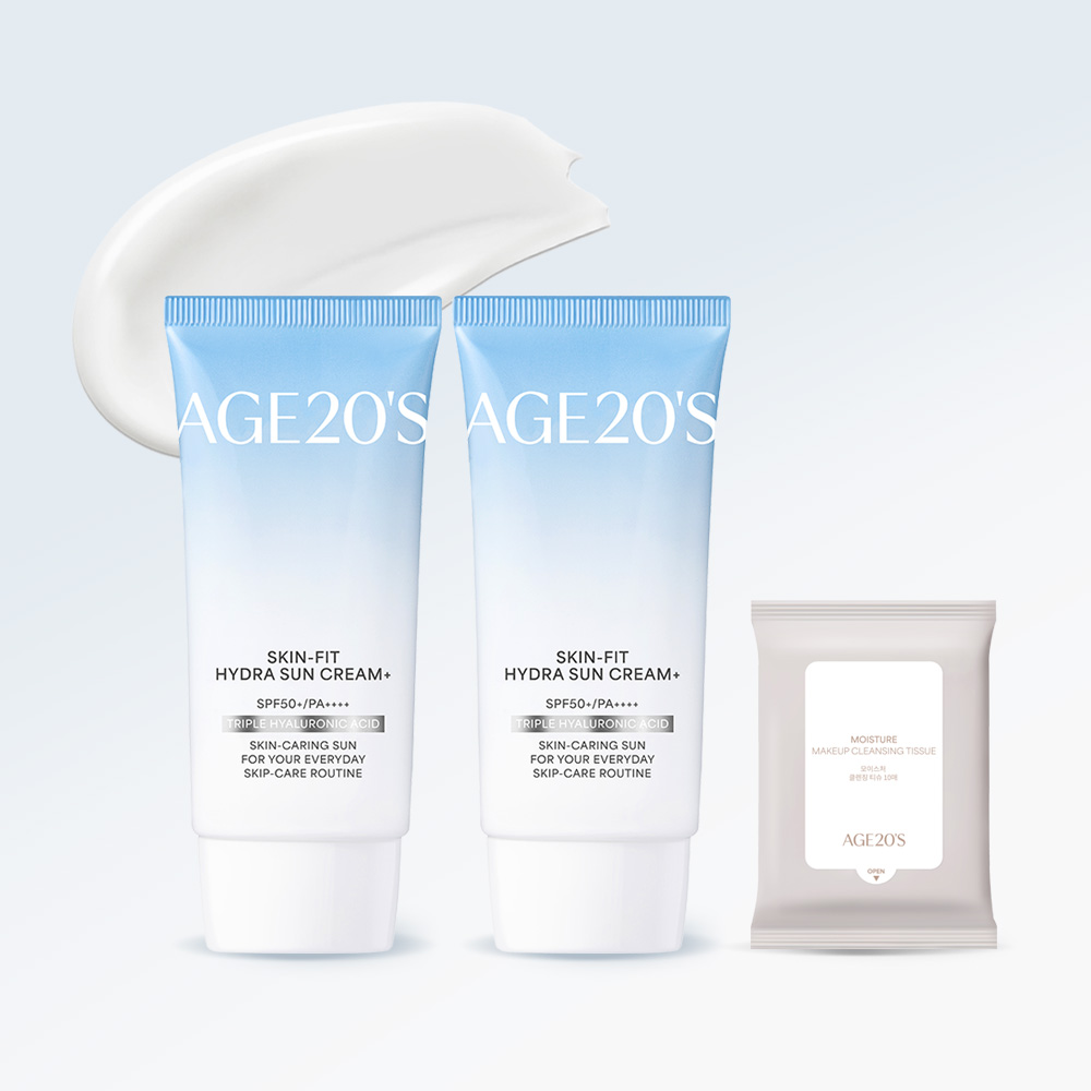 에이지투웨니스 스킨 핏 수분 선크림 플러스 50ml 2개(+클렌징티슈10매) (SPF50+, PA++++) 제품 이미지
