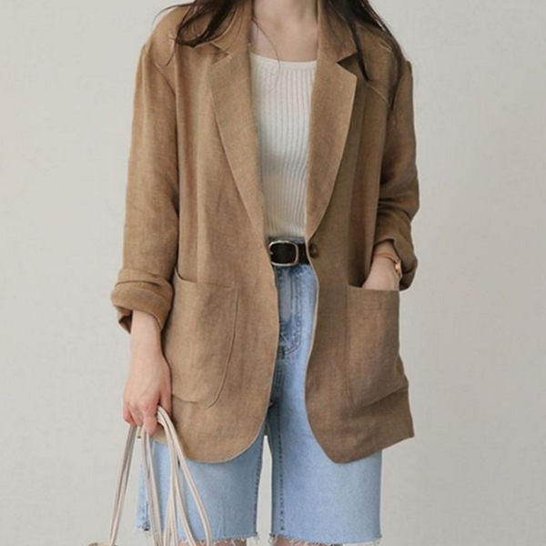 루즈핏 여성 린넨 자켓 데일리 여성 셔츠형 자켓 블레이저 간절기 봄가을 기본 여름 긴 팔 - 상품 이미지