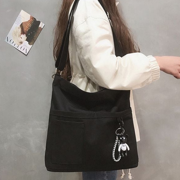 데일리 캔버스 숄더백 캐주얼 학생 숄더백 패브릭 가방 여성 지퍼 크로스 백 주머니 어깨 천 - 상품 이미지