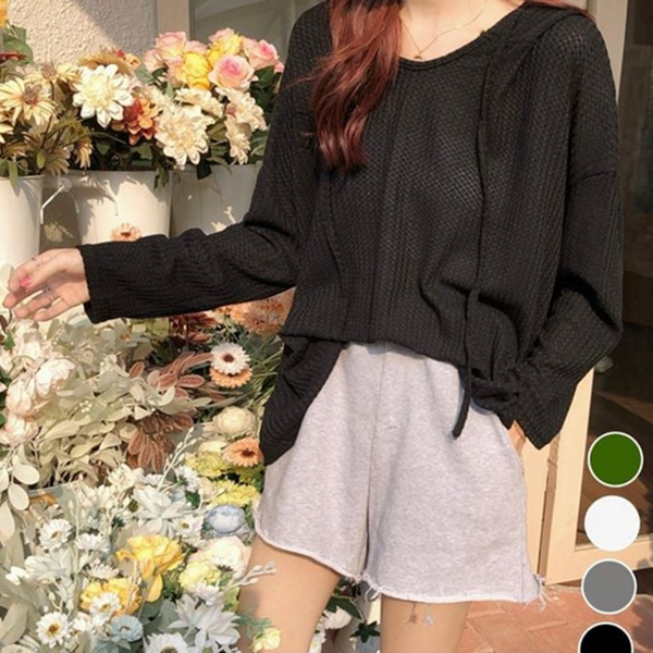 데일리 여성 후드 티셔츠 캐주얼 여성 루즈핏 티셔츠 빅사이즈 가을 와플 라운지 스웨터 웨어 - 상품 이미지