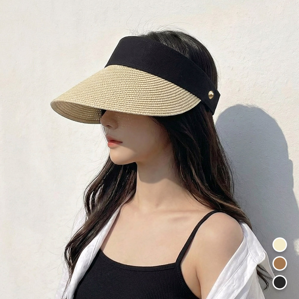 심플 데일리 감성 여름 여성 모자 블랙밴드 헬렌 돌돌이 썬캡 - 상품 이미지