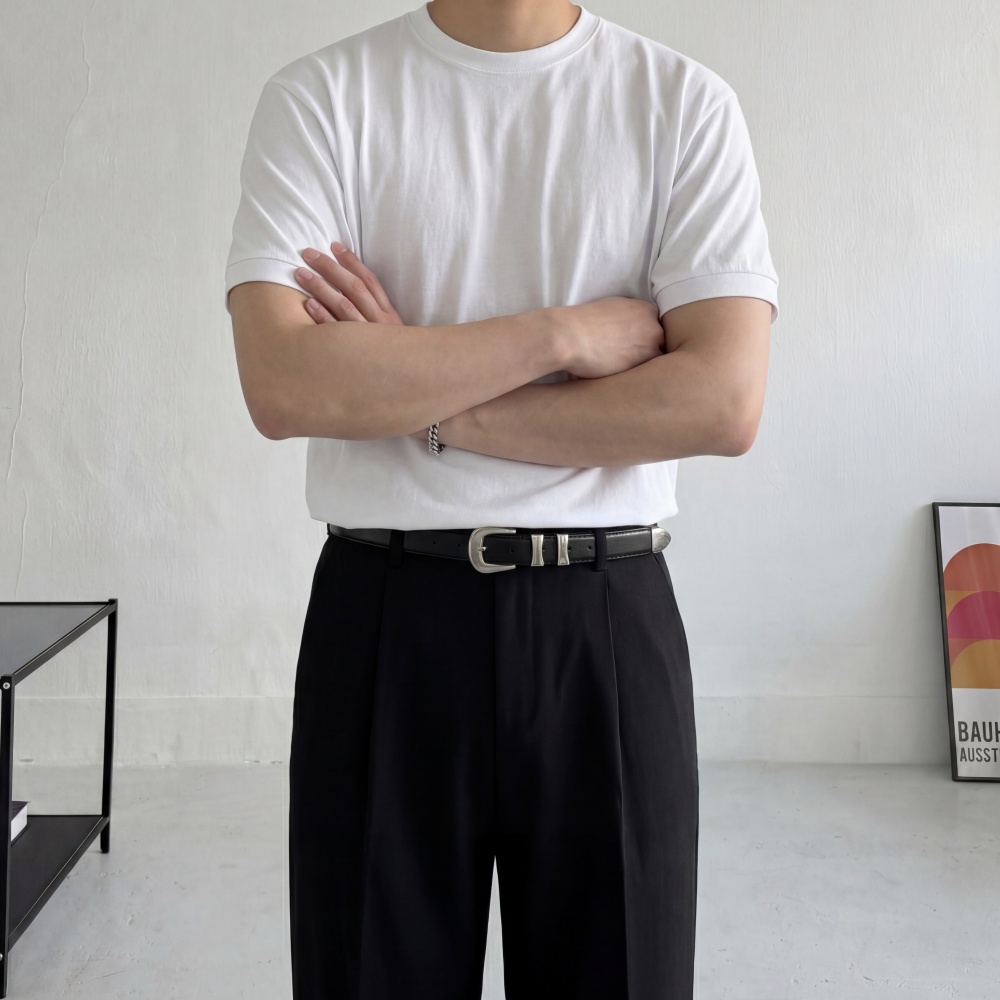 1+1 남자 머슬핏반팔 쿨티 여름 무지 라운드 티셔츠 - 상품 이미지
