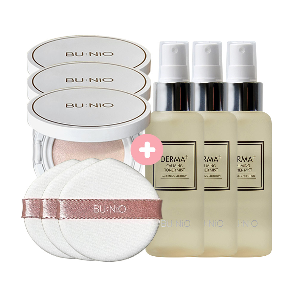 뷰니오 카밍 쿨 톤업 선쿠션 25g 생얼왕쿠션x3개+진정토너미스트100ml x3개