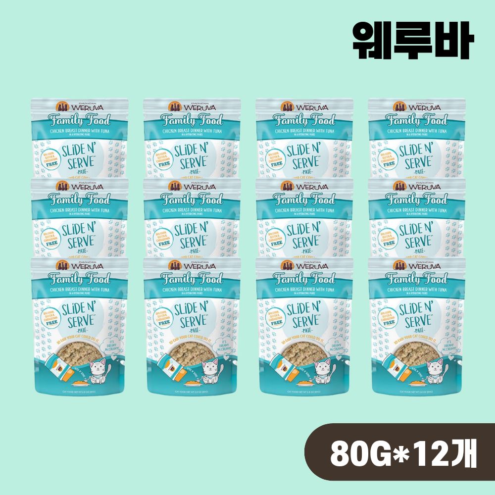 [+N포인트] 웨루바 캣 파테 주식캔 파우치 습식 패밀리 푸드, 80g, 12개 - 상품 이미지
