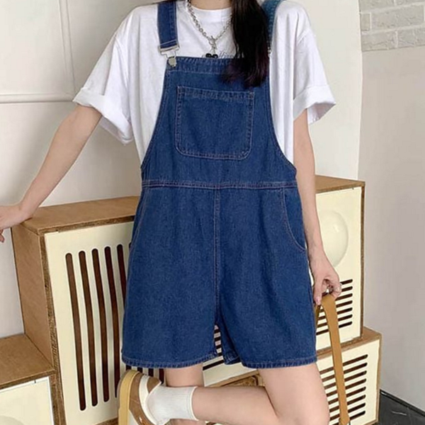 캐주얼 여성 청 멜빵 바지 데일리 데님 멜빵 바지 여름 - 상품 이미지