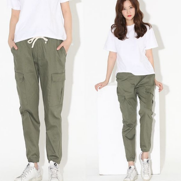 데일리 여성 카고 팬츠 스트링 여성 조거 팬츠 와이드 여름 - 상품 이미지