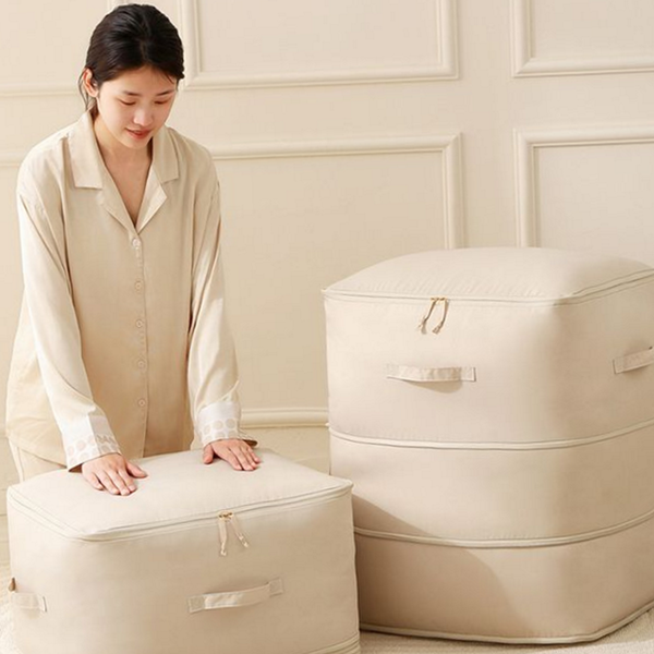 대용량 이불 정리함 손잡이 지퍼 정리함 다용도 수납함 보관함 패브릭 계절 압축 옷 파우치 - 상품 이미지
