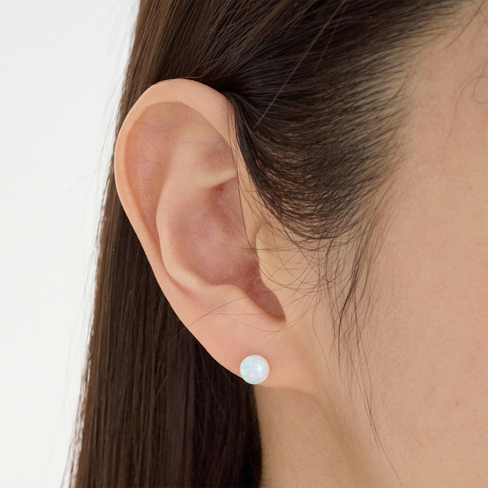 14k 6mm 합성오팔 귀걸이 OPPE0200 - 상세 이미지 4