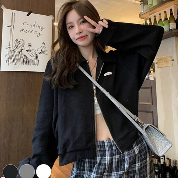 루즈핏 여성 크롭 점퍼 투웨이 여성 지퍼 아우터 데일리 간절기 캐주얼 가을 세미 봄 폴리 - 상품 이미지
