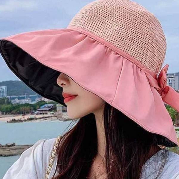 와이드캡 여성 밀짚 모자 벙거지 여성 라피아 모자 여름 여행 - 상품 이미지