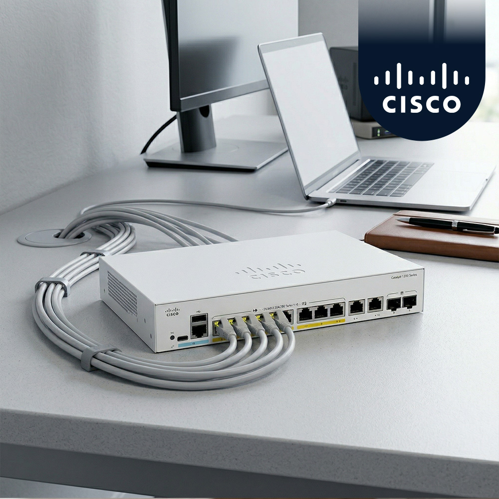 시스코 CISCO C1200-8P-E-2G 8포트 PoE+ 기가비트 관리형 스위치 2SFP - 상품 이미지