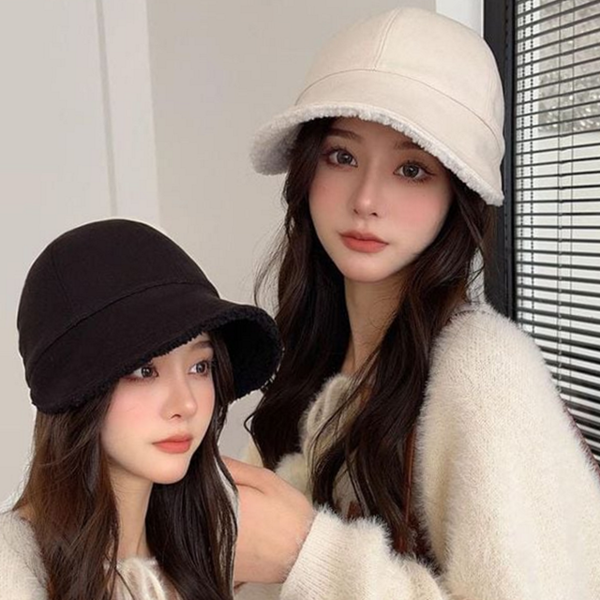 뽀글이 여성 버킷 햇 데일리 버킷 햇 스트링 겨울 캡 벙거지 모자 방한 털 양털 - 상품 이미지