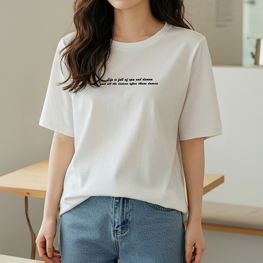 투웨이 데이즈 세미 오버 반팔 티셔츠 여성 여자 반팔티 여름 기본 스판 여성이너 의류 - 상품 이미지