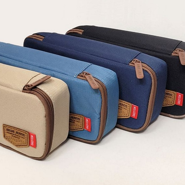 캔버스 펜슬 파우치 베이직 필통 파우치 다용도 지퍼 학생 수납 메쉬 콤팩트 필기구 화장품 - 상품 이미지