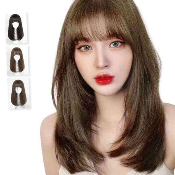 생머리 통가발 웨이브 여성 롱 헤어 패션 가발 앞머리 긴 머리 인모 - 상품 이미지