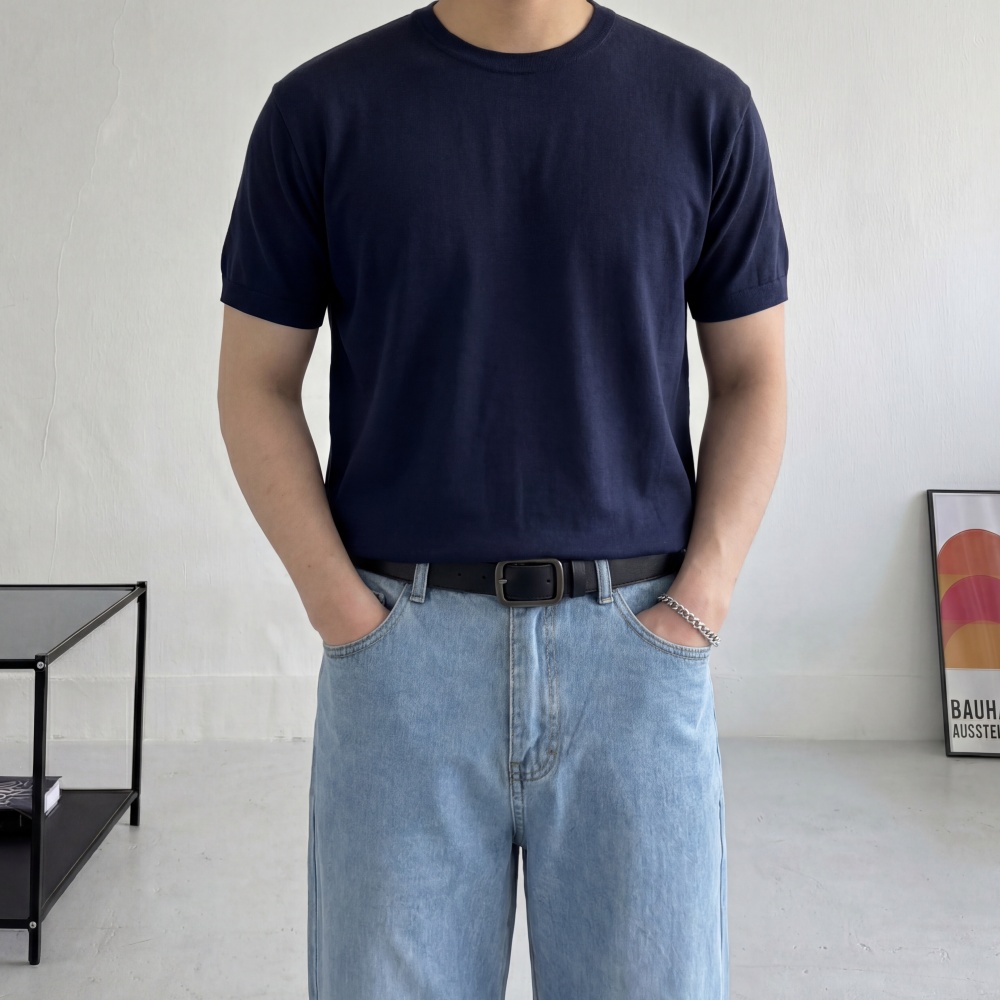 남자 머슬핏반팔 쿨티 여름 무지 라운드 티셔츠 - 상세 이미지 3