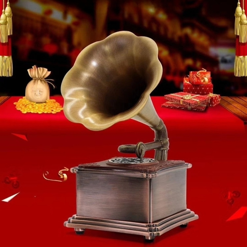 입문 턴테이블 레트로 고급 엔틱 브론즈 축음기형 미니 블루투스 스피커 LP 엘피 레코드판 - 상세 이미지 2