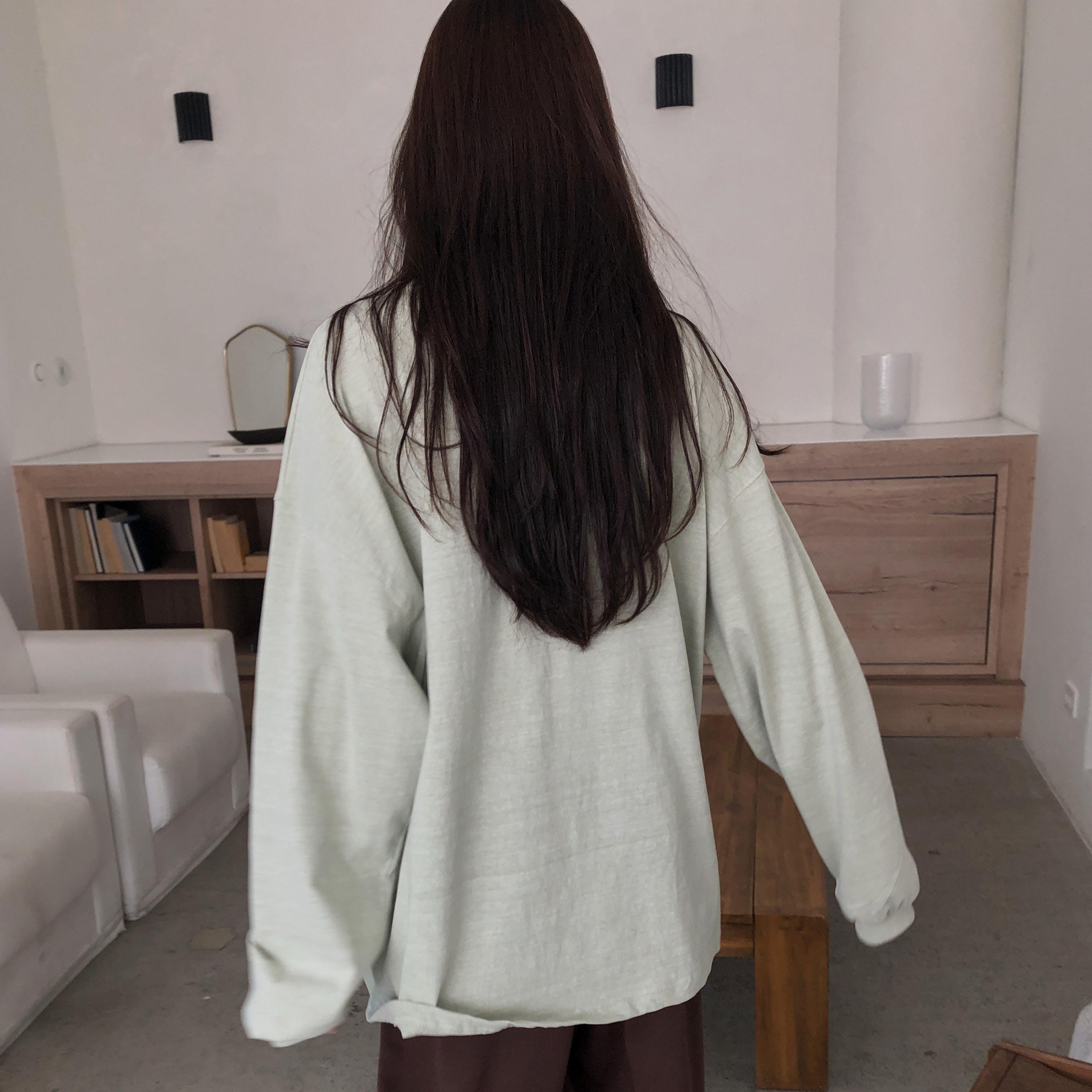 여성 피그먼트 무지 오버핏 롱슬리브 빅사이즈 루즈핏 공용 빈티지 워싱 맨투맨 긴팔티 - 상세 이미지 5