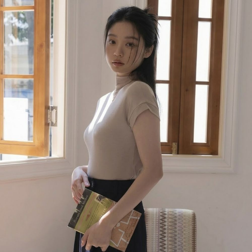 여성반폴라티 반목폴라티 스판반팔티셔츠 여름목티 무지티 - 상세 이미지 4