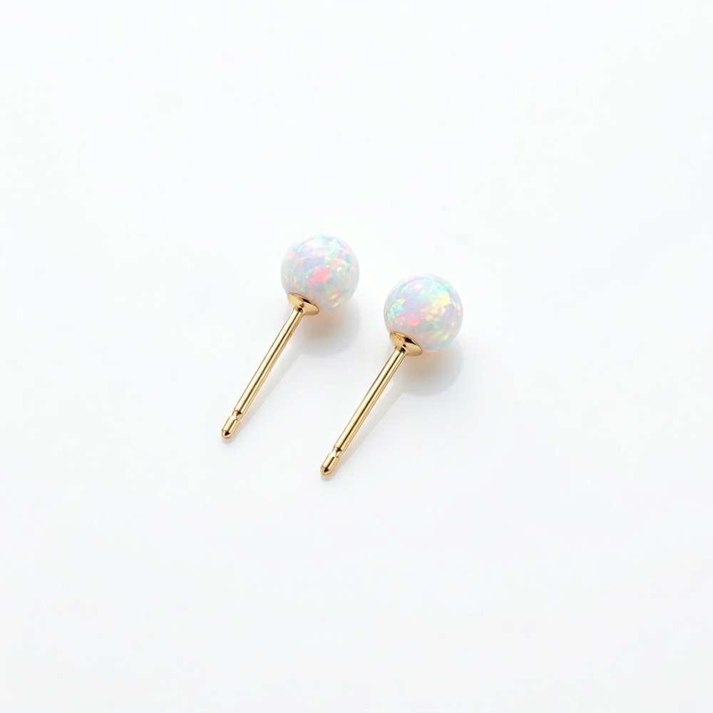 14k 6mm 합성오팔 귀걸이 OPPE0200 이미지 7