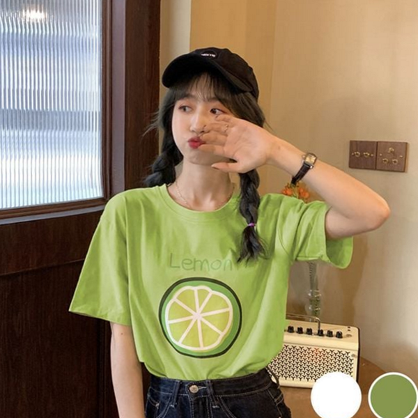 루즈핏 여성 반팔 티셔츠 프린팅 여성 라운드 티셔츠 데일리 여름 면 티 캐주얼 - 상품 이미지
