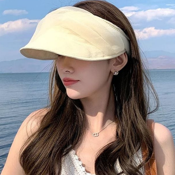 와이드챙 여성 썬 캡 헤어밴드 여름 썬 캡 접이식 휴양지 가리개 냉감 야외 활동 돌돌이 - 상품 이미지
