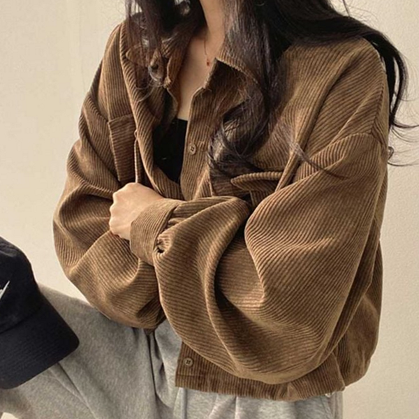 데일리 여성 코듀로이 자켓 오버핏 크롭 자켓 간절기 봄가을 셔츠 루즈핏 골덴 가을 캐주얼 - 상품 이미지