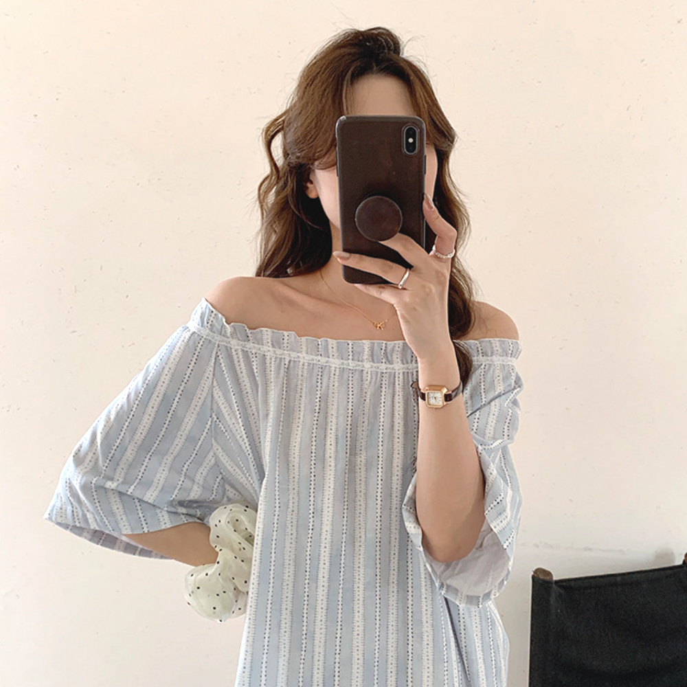 원피스잠옷 순면 오버핏 임산부 꽃무늬 스트라이프 빅사이즈 55-88 보통의날들 - 상세 이미지 3