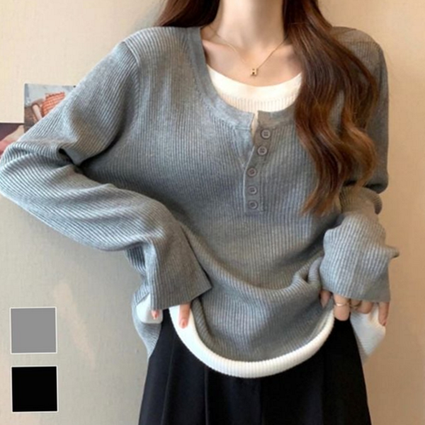 데일리 여성 레이어드 티셔츠 라운드 여성 루즈핏 티셔츠 차르르 가을 - 상품 이미지