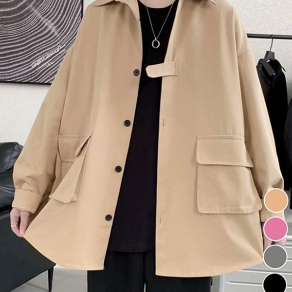 캐주얼 남성 셔츠 자켓 카라 남성 오버핏 자켓 폴리 가을 간절기 데일리 - 상품 이미지