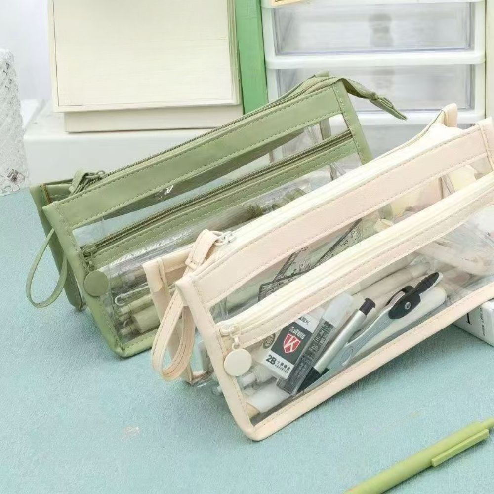 투명 멀티 필통 파우치 PVC 대용량 수납 파우치 삼각필통 - 상품 이미지
