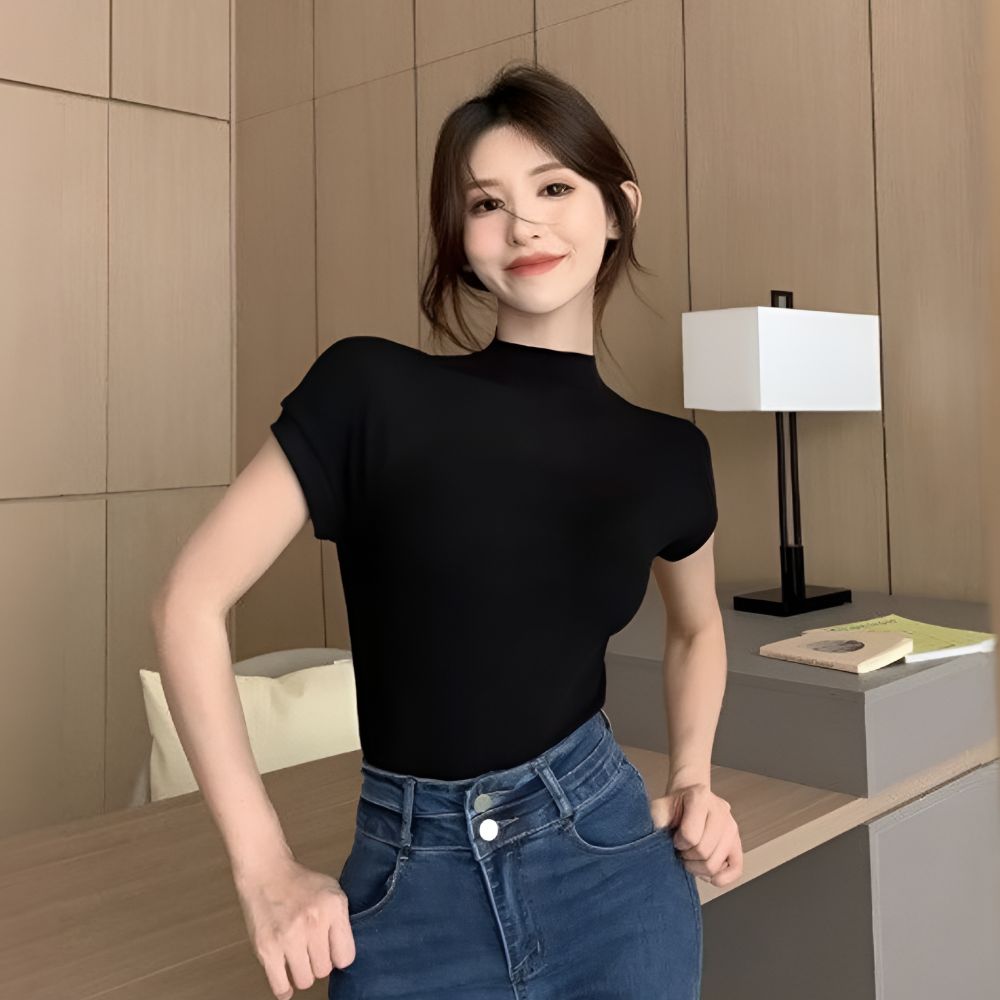 여성반폴라티 반목폴라티 스판반팔티셔츠 여름목티 무지티 - 상세 이미지 2
