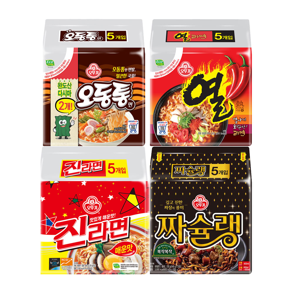 오뚜기 진라면 매운맛 120g 5개+짜슐랭 145g 5개+오동통면 120g 5개+열라면 120g 5개 이미지 1