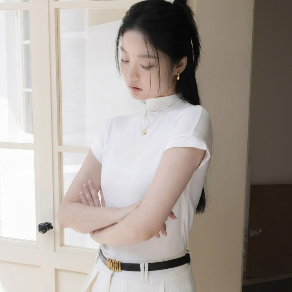 여성반폴라티 반목폴라티 스판반팔티셔츠 여름목티 무지티 이미지 8