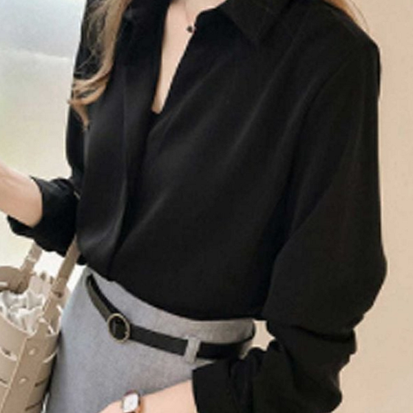 데일리 쉬폰 블라우스 베이직 여성 루즈핏 블라우스 사무실 하객룩 가을 긴 팔 - 상품 이미지