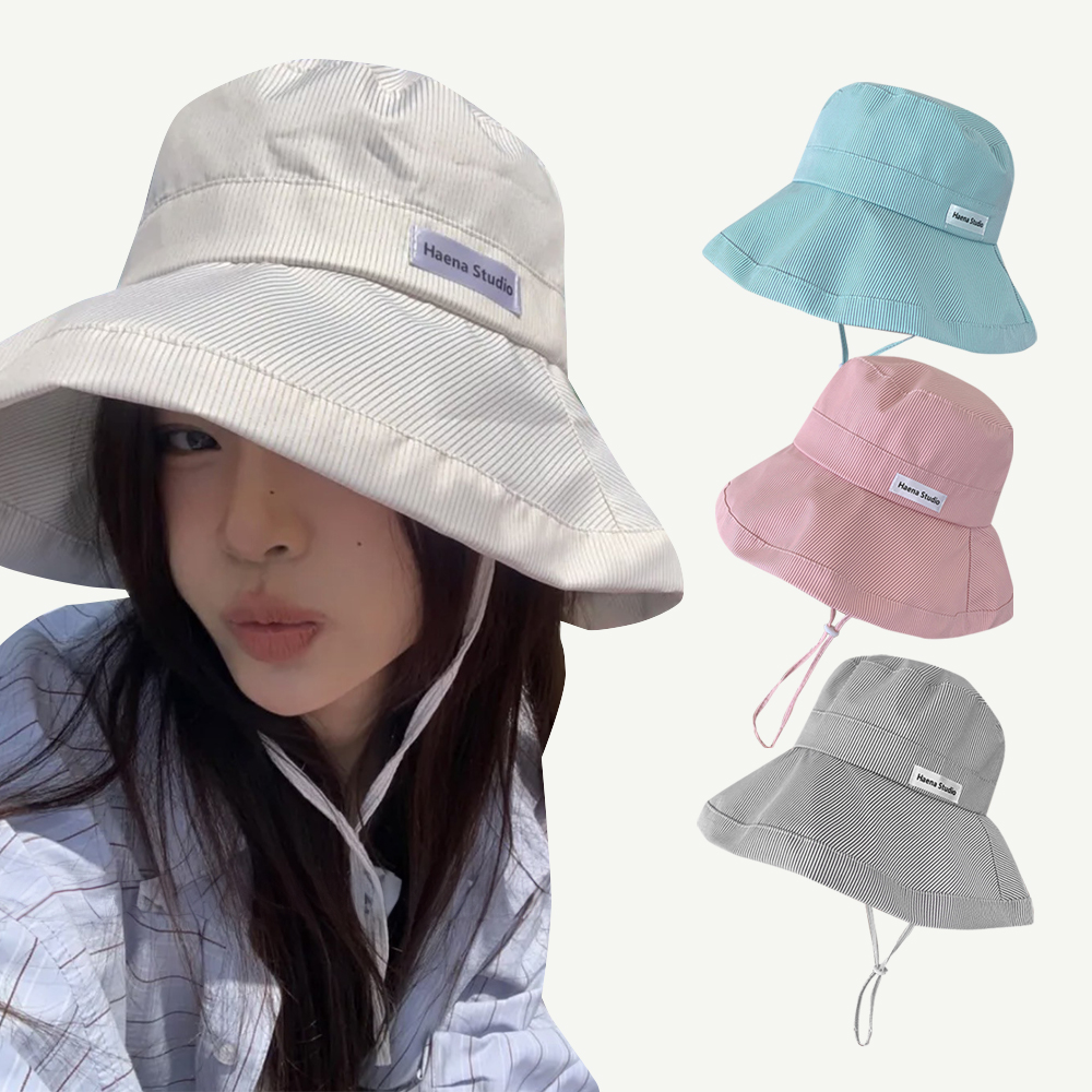 [큰손] 파스텔 스트링 버킷햇 캠핑 벙거지 시원한 사파리 귀여운 모자 여름 챙넓은 - 상품 이미지