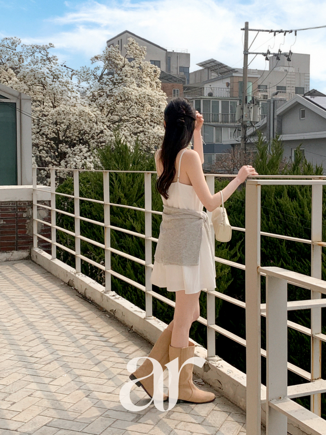 핀턱 셔링 뷔스티에 블라우스 플레어 미니 원피스 op16276 이미지 3
