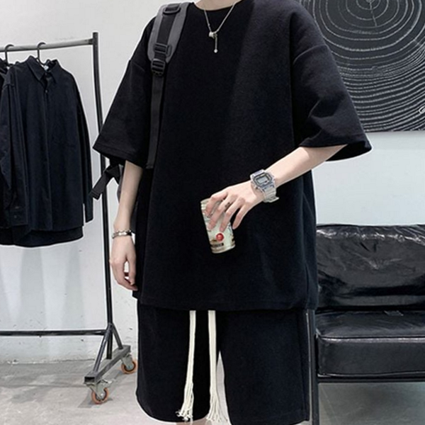 반팔 남성 트레이닝 셋업 라운드 트레이닝 셋업 상하의 반바지 - 상품 이미지