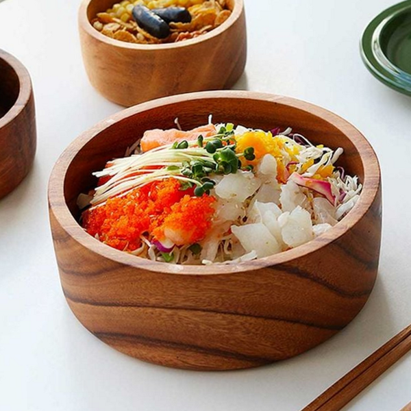 샐러드 아카시아 우드 볼 높은 아카시아 원형 볼 나무 밥그릇 국그릇 소스 면기 접시 그릇 - 상품 이미지
