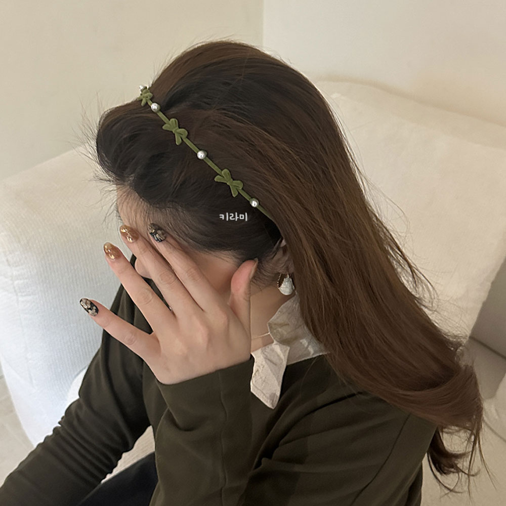 얇은 리본 진주 머리띠 슬림 헤어 포인트 귀여운 체리 헤어밴드 이미지 6