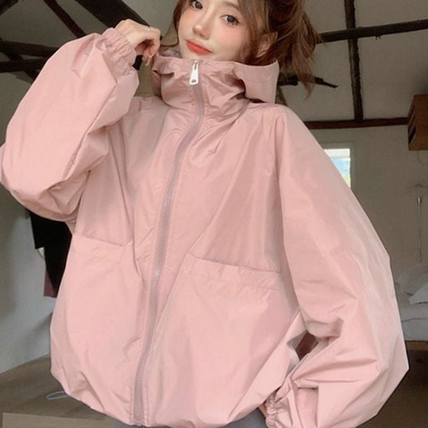 루즈핏 여성 후드 점퍼 데일리 여성 바람막이 점퍼 간절기 기본 아우터 캐주얼 집업 스포츠 - 상품 이미지