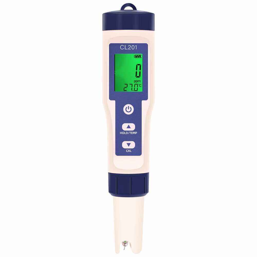 스마트 염소 관리 휴대용 펜형 고정밀 ABS 재질 LCD 디지털 잔류염소 농도 수온 동시 - 상품 이미지