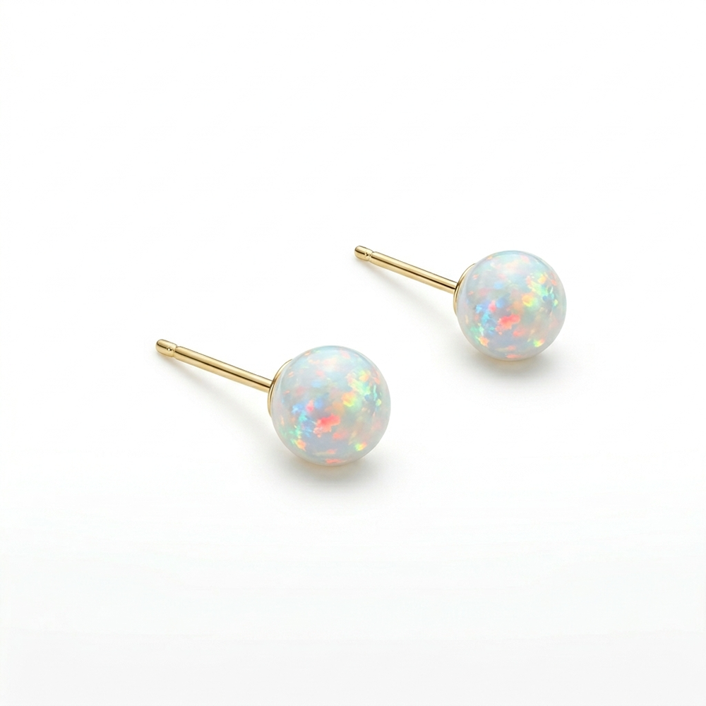 14k 6mm 합성오팔 귀걸이 OPPE0200 - 상품 이미지