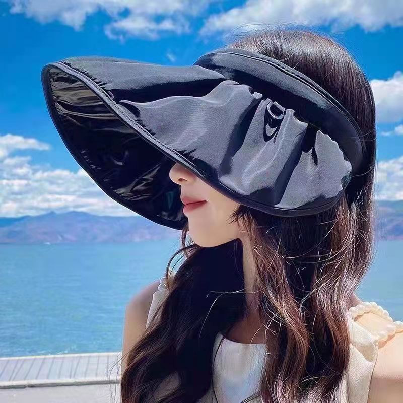 셔링챙 블랙 코팅 여름 햇빛 차단 바캉스 헤어밴드 썬캡 모자 시원한 차단썬캡 여자 - 상품 이미지
